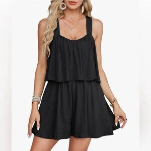 NWT Grace Karin Black Tiered Sleeveless Romper Womens Medium Linen Blend